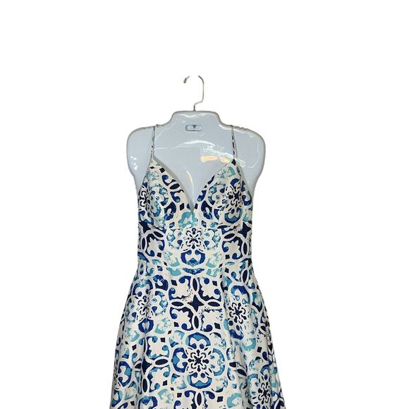 Betsy & Adam Mosaic Deep V-Neck Low Back Prom Ball Gown Spaghetti Strap Womens 4 - Picture 3 of 10